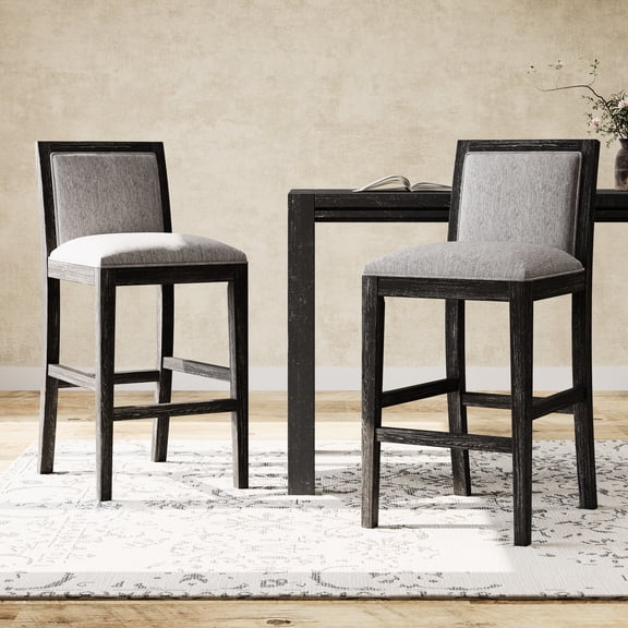 Retro Style Bar Stools Set of 2 | Can Be Used in Office or as Accent Chairs | Environmentally - Friendly Rubberwood with Soft Upholstery | Solves the Issue of Non - Matching Decor