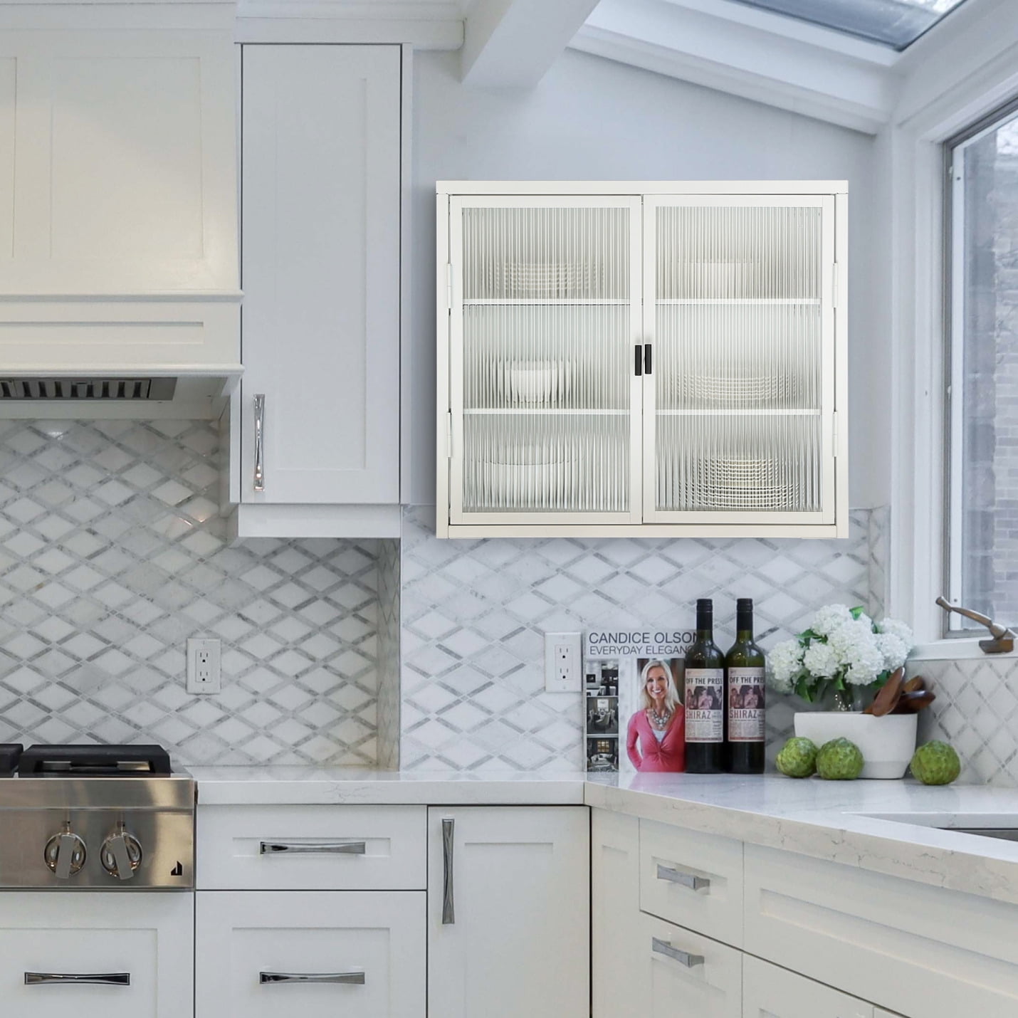 Retro Style Bathroom Wall Cabinet with 2 Glass Door, Metal Display ...