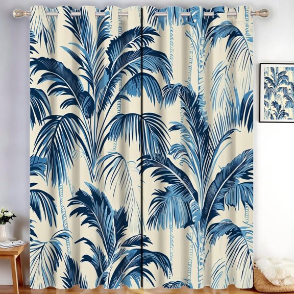 Retro Style Blackout Curtains For Living Room Palm Leaves Darkening Curtains Thermal Insulated Light Blocking Drapes Grommet For Bedroom Bathroom 38"W x 45"L (Pack of 2)