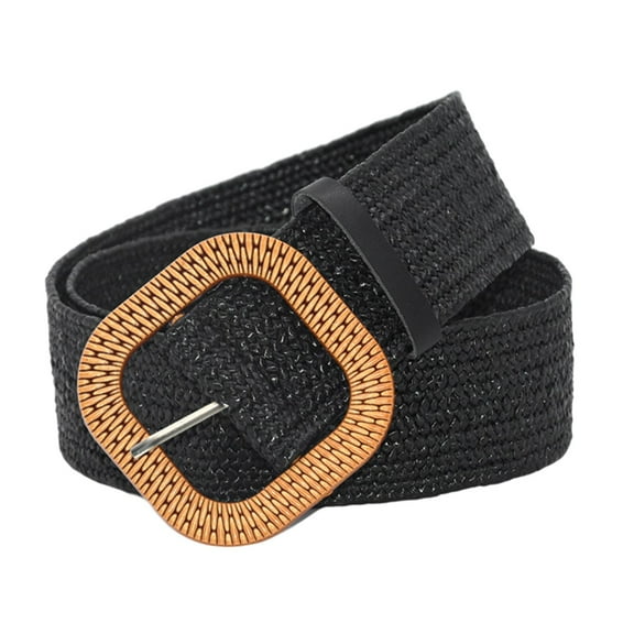 Retro Style Bohemian Straw Woven Stretch Waist Belt Elastic Boho Style for Black