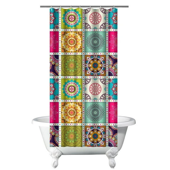 Retro Style Boho Shower Curtain 36x72 Inches Polyester Fabric Bathroom Decor Quick-Dry with Plastic Hooks for Tub