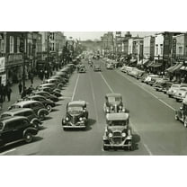 Retro Style Cars Driving on 1940s City Street B&W Photo Photograph Cool Wall Art Print Poster 18x12