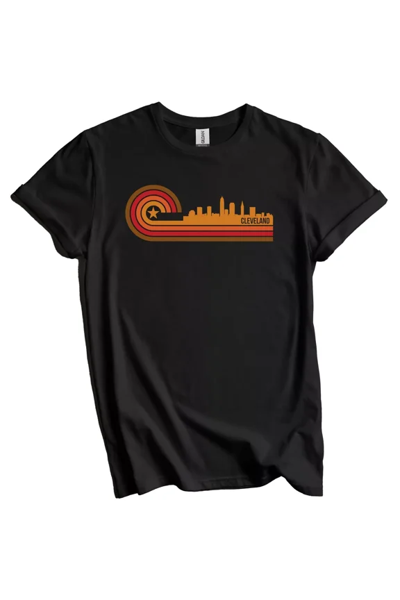 Retro Style Cleveland Ohio Skyline T-Shirt Gift for Men Women Unisex Tee