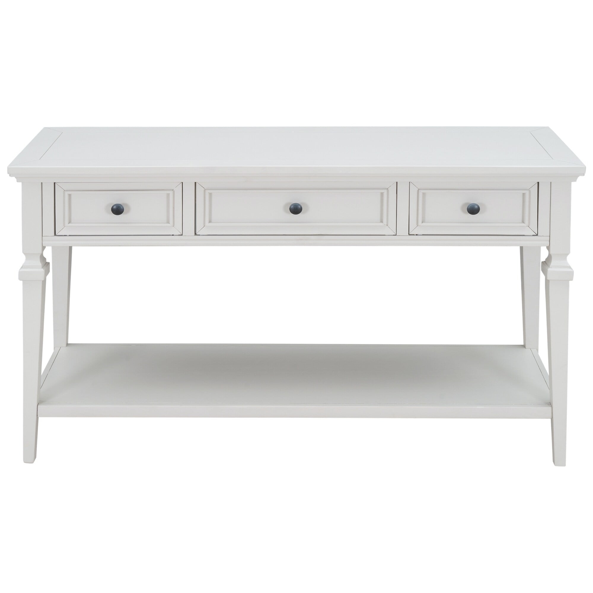 Retro Style Console Table with Three Drawers and Bottom Shelf White