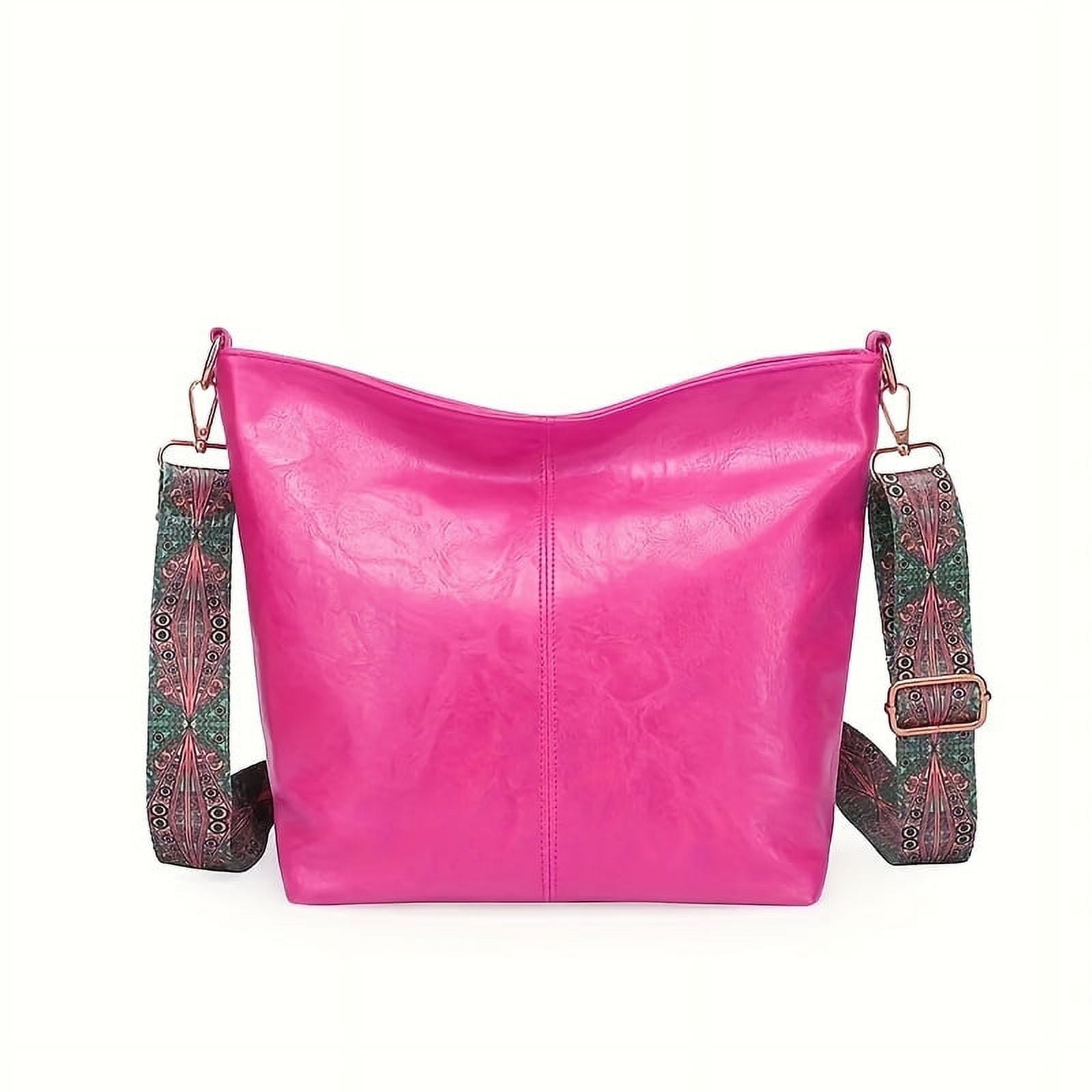 Retro Style Crossbody Bag, Geometric Strap Shoulder Bag, PU Leather Hobo Bag For Travel & Work