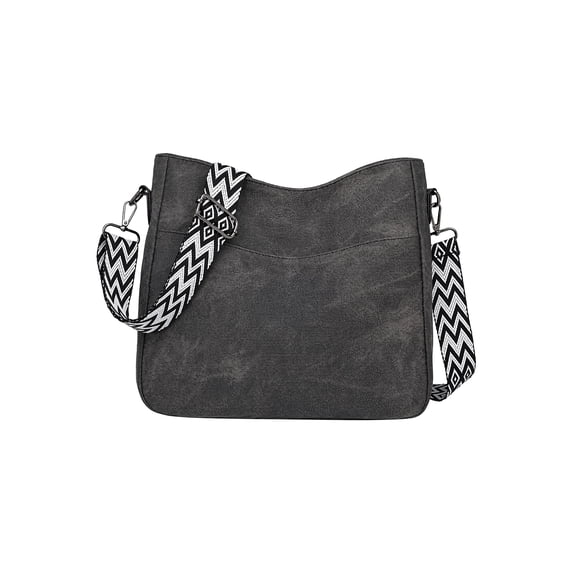Retro Style Crossbody Bags for Women Shoulder Bag with Adjustable Buckle and Distressed Texture Black