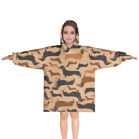 Retro Style Dachshunds Blanket Hoodies for Kids 6-13YR Oversize Wearable Blanket Hoodies for Boys Girls Teens