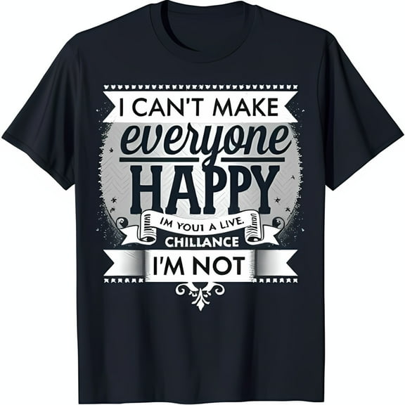 Retro Style Dark Blue T-Shirt with Bold 'I Can't Everyone Happy' Design