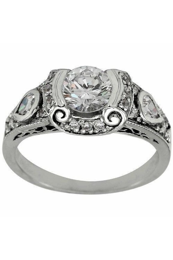 Retro Style Diamond Ring, Vintage Art Deco Diamoind Engagement Ring, Half Bezel Set Diamond Ring, Solitaire With Accents Ring, 925 Sterling Silver, 2.4 Ct Simulated Diamond, Proposal Ring