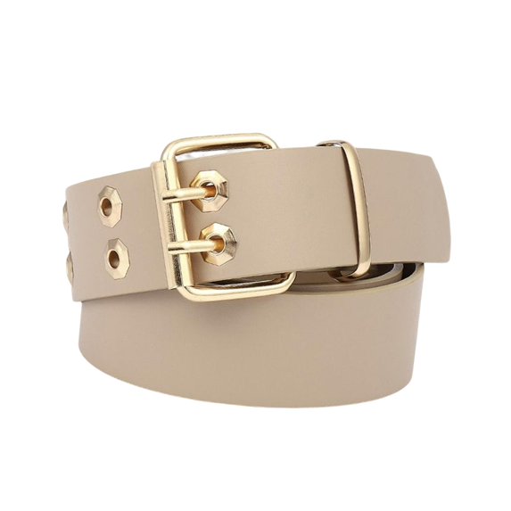 Retro Style Double Grommet Belt Leather Waist Strap Prong Buckle Trousers Accessories Decorative Waistband Punk Belt Men Women Waist Belt Beige