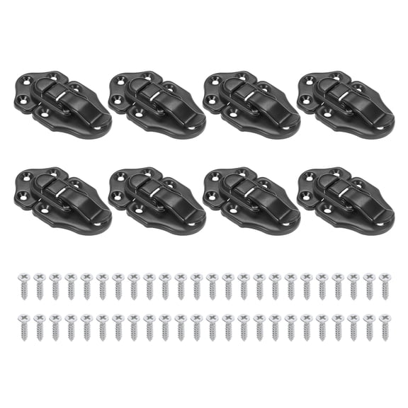 Retro Style Duckbilled Toggle Hasp Latch, Small Metal Vintage Box Toggle with Mounting Screw, Black 8 Pack