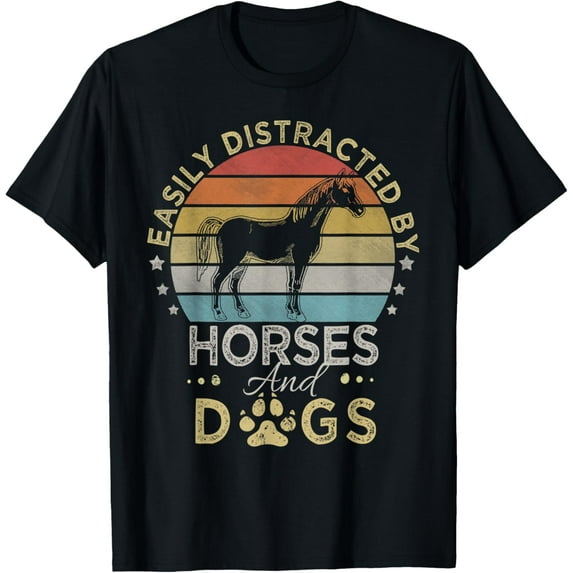Retro Style Easily Distracted by Horses and Dogs T-Shirt