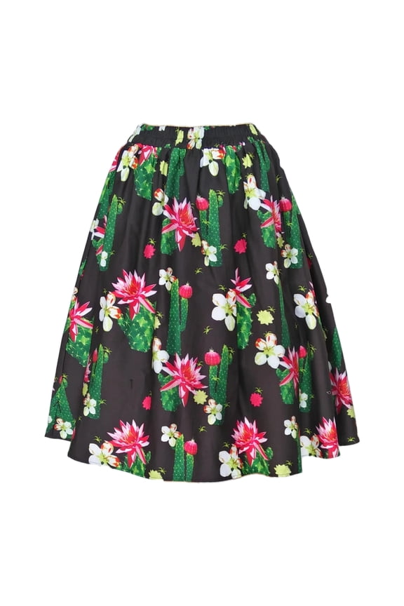 Retro Style Elastic Waist Printed Long Skirts