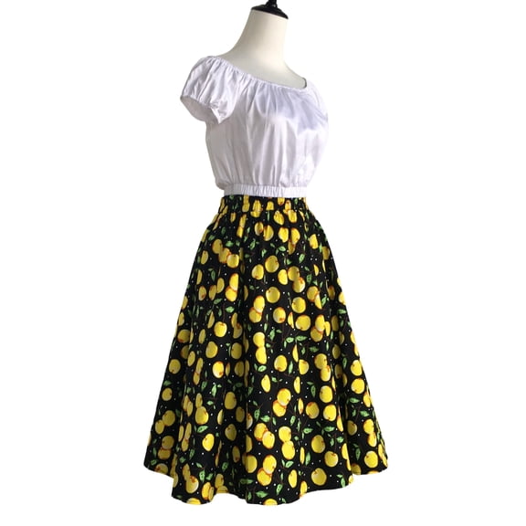 Retro Style Elastic Waist Printed Long Skirts
