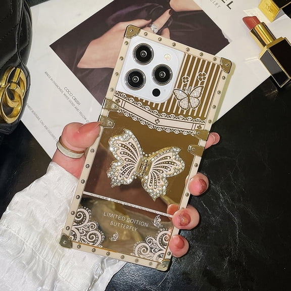 Retro Style Electroplating Phone Case For iPhone 16 Pro Max 15 Plus 14 Pro 13 12/12pro 11promax Creative Butterfly Bracket Protective shell