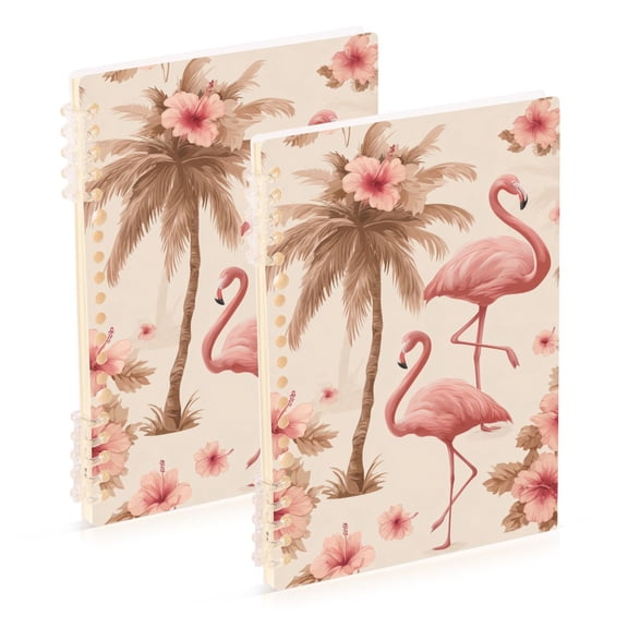 Retro Style Flamingo Walking Flowers Palm Trees Notebook Detachable Coil Notebook Diary Plan Book A5 Size 60 Pages 1 Pack