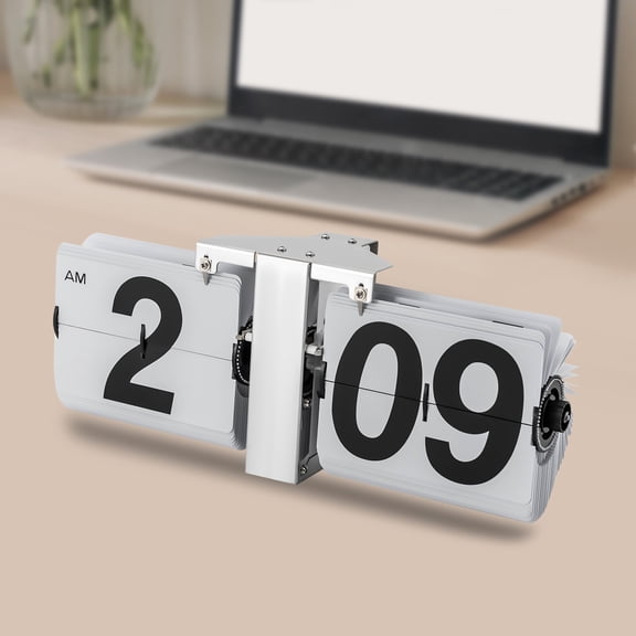 Retro Style Flip Desk Shelf Clock - Classic Mechanical-Digital Display Battery Powered - Home & Office Decor 14 x 3.3 x 5.3 Inches