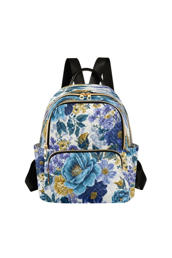 Retro Style Flower Painting with Multiple Color Quilted Backpack Fashion Daypack Commuter Bag for Women 14 L