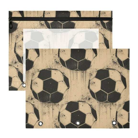 Retro Style Football Patterns 3-Ring Binder Pouches A4 Size Zipper Pocket File Storage 2 Packs