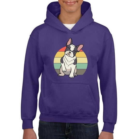 Retro Style French Bulldog Hoodie Juniors -Image by Shutterstock, Large