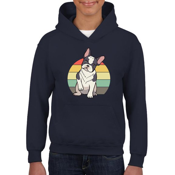 Retro Style French Bulldog Hoodie Juniors -Image by Shutterstock, Small