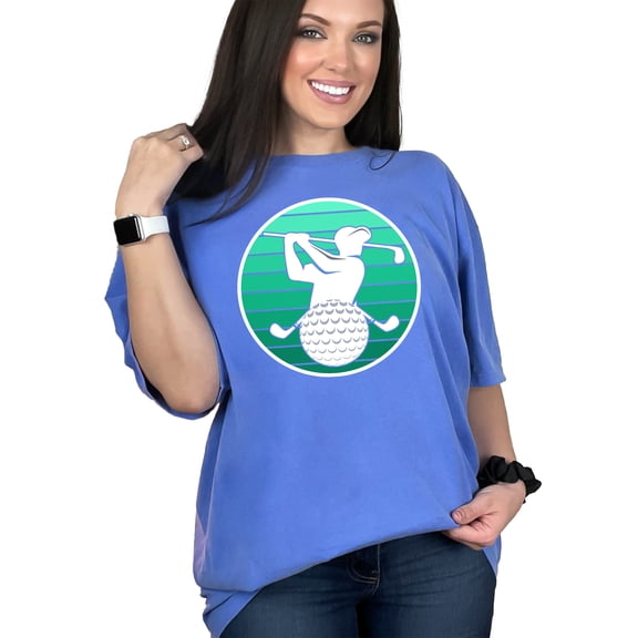Retro Style Golf Swing Silhouette, Flo Blue Comfort Colors T-Shirt, Small
