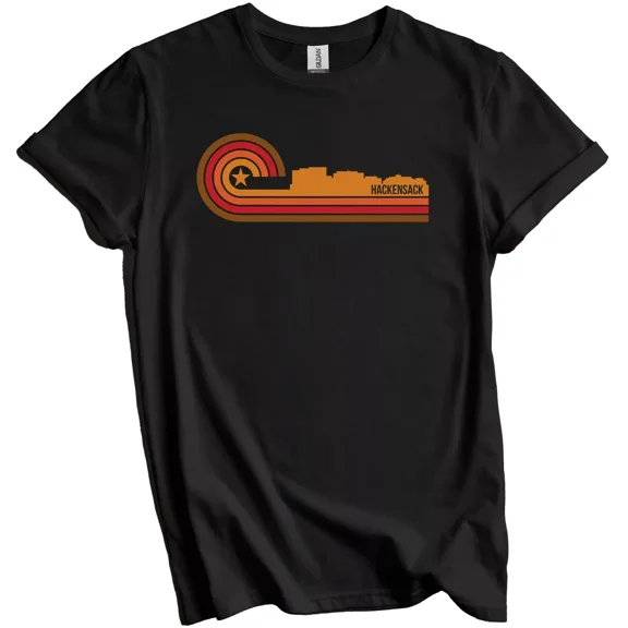 Retro Style Hackensack New Jersey Skyline T-Shirt Gift for Men Women Unisex Tee