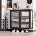 thumbnail image 1 of Retro Style Haze Double Glass Door Wall Cabinet with Detachable Adjustable Shelves, Tempered Glass Locker for Shoe Cabinet, Side Cupboard, Snack Cabinet, Bookcase, Sundry Cabinet, Decorative Cabinet, 1 of 9