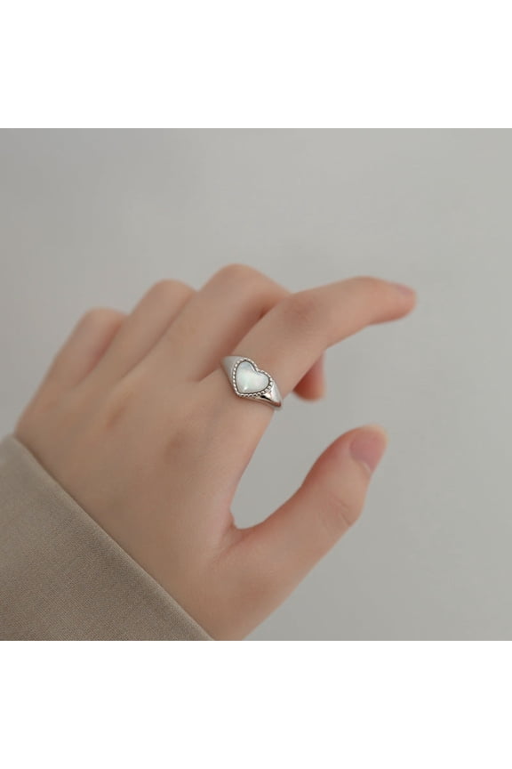 Retro Style Heart-Shaped Ring For Women, 925 Sterling Silver, Adjustable Opening, Seiko Manufacturing Process, Simple Japanese And Korean Design
