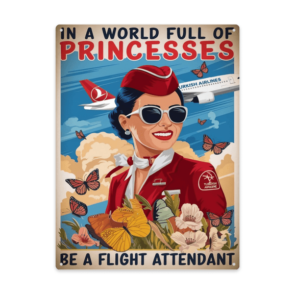 Retro Style Indoor Decorative Wall Art Featuring In A World Full Of Princess Be A Flight Attendant 12X16 Inch Metal Sign Home Bar Wall Decor Home Interior Decor Accent Indoor Decorative Wall Art
