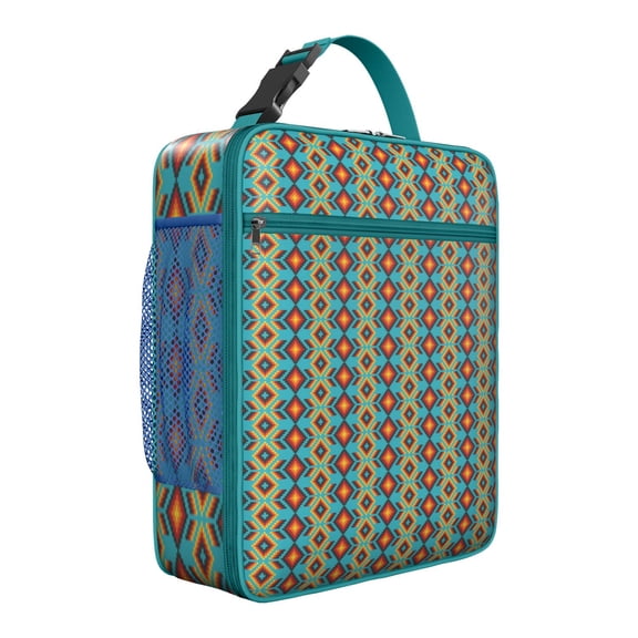 Retro Style Insulated Lunch Box, Bohemian Cooler Tote Bag with Multi-Pocket Organization
