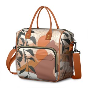 Retro Style Insulated Lunch Box – Geometric Patterned Large Cooler Bag with Nordic Vibe, Leakproof & Waterproof, Ideal for Work, Teachers, or Outdoor Travel