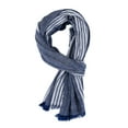 thumbnail image 1 of Retro Style Men's Scarf, Lightweight Breathable Summer Scarf for Men, Striped Color Block Design in Navy, Casual Thin Scarf for Spring and Summer Outfits - Navy, 1 of 4
