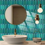 Retro Style Pattern Ceramic Tile Wall Stickers Retro Peacock Feather Texture Imitation Epoxy Crystal Film 3D Visual Tile Sticker Decoration Renovations