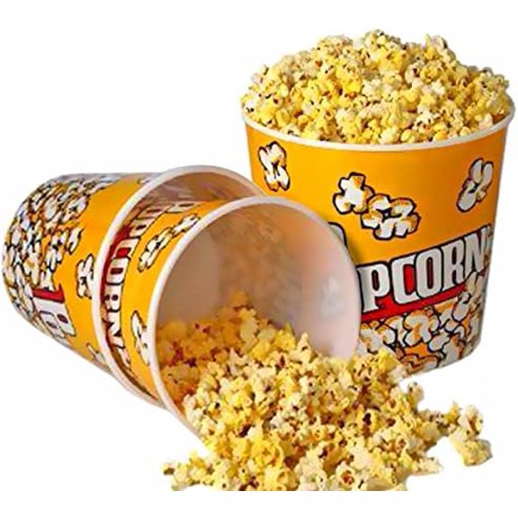 Retro Style Plastic Popcorn Containers for Movie Night - 7" Tall x 7" Top Diameter (3 Pack)