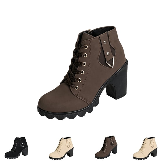 Retro Style Platform Short Boots For Women Lace Up Side Zipper Block Heel Cold Weather Wear