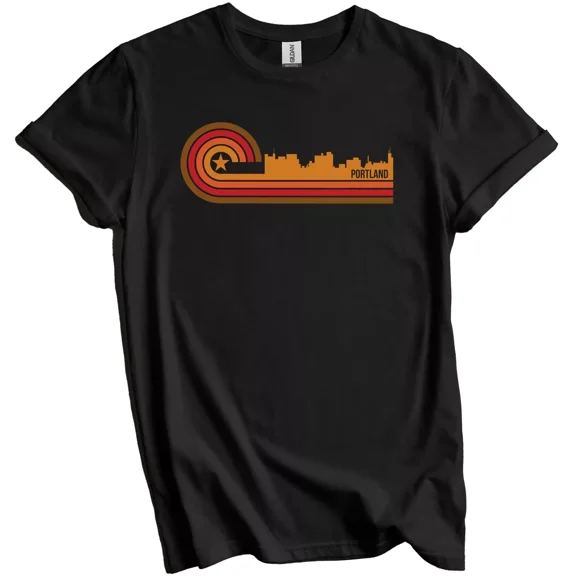 Retro Style Portland Maine Skyline T-Shirt Gift for Men Women Unisex Tee