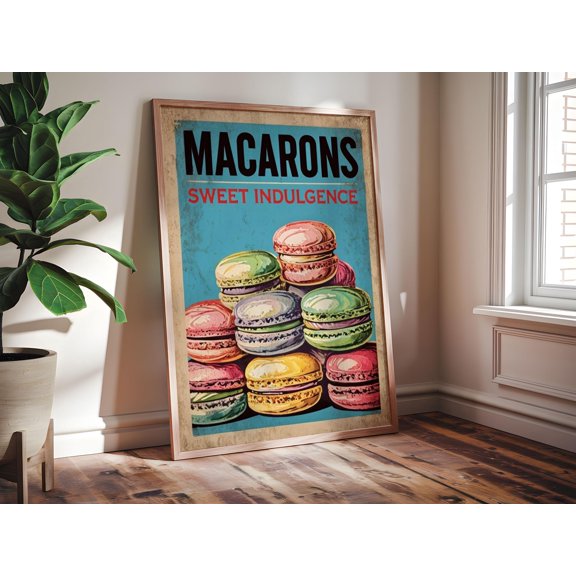 Retro Style Poster Decor, Macarons Wall Art, Handmade Gift For Food Lovers , Poster Only