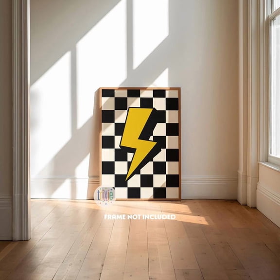 Retro Style Print, Boys Bedroom Prints, Lightening Bolt, Colourful Kids Decor, Cool Kids Print, Teen Prints, Checkerboard Wall Art Poster , Poster Print Only