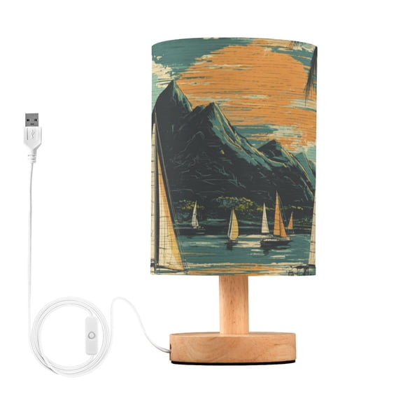 Retro Style Sailboats Trees Table Lamp with USB Port LED Warm Light Lamp Night Light Home Decor