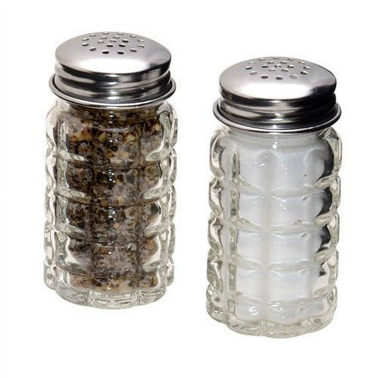 1 oz. (Ounce) Classic Tower Style Salt & Pepper Shaker, Restaurant Shakers,  Chrome Top, Glass Body - Set of 2