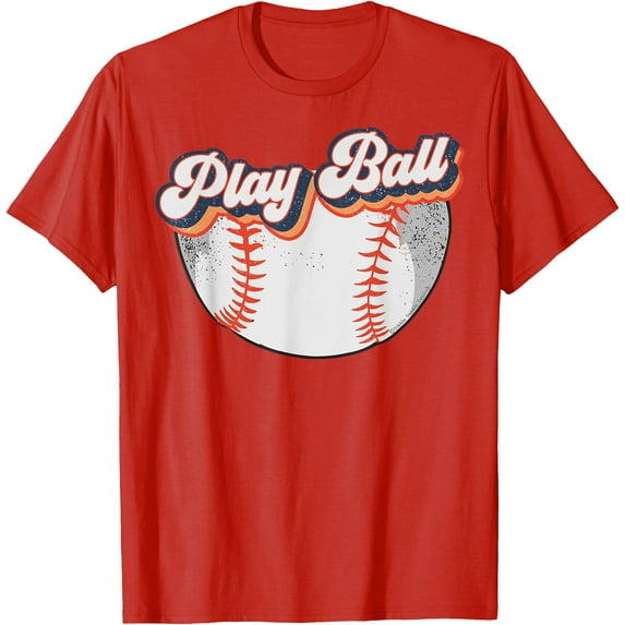 Retro Style Softball Baseball Play Ball Softstyle Unisex T-Shirt,Red Color,Size YS
