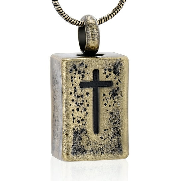 Retro Style Stainless Steel Cross Memorial Cremation Ashes Urn Pendant Necklace Keepsake Jewelry Urn Necklace