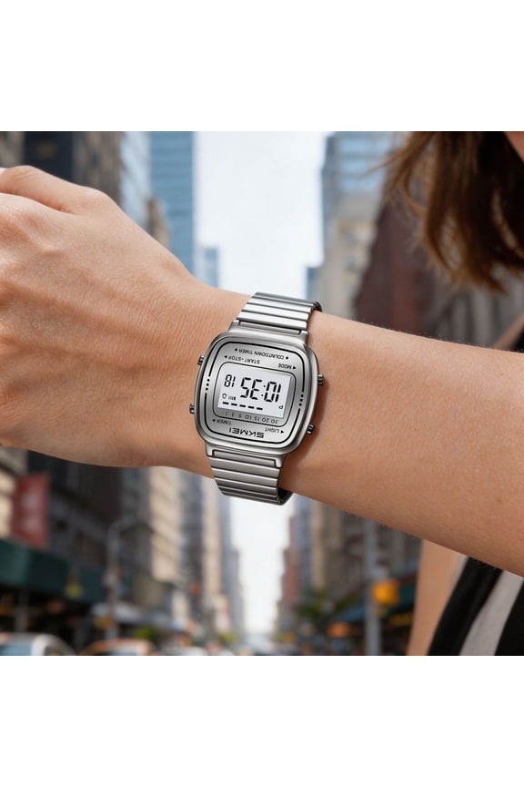 Retro Style Stainless Steel Digital Watch, classic vintage outlook design, basic daily practical functions, daily life water resistant time matching watch decorate daily casual outfit for men women