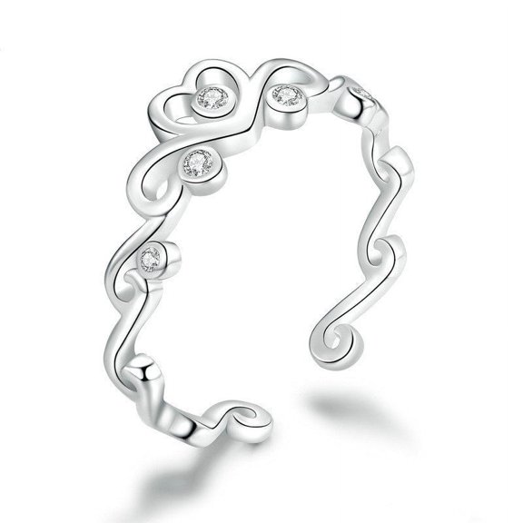 Womens Retro Crowned Heart Ring 925 Sterling Silver Ring with Platinum Plated Band and Zircon Gemstone Fashion Jewelry Gift for Her