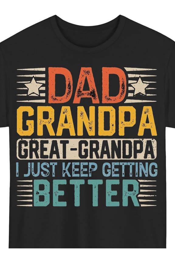 Retro Style Tee-Dad Grandpa Father's Day Great Grandpa, Seasonal Casual And Trendy Men, Round Neck High Street Pure Cotton Short-Sleeved T-Shirt, Fashion Boutique T-Shirt, Casual Wearpattern