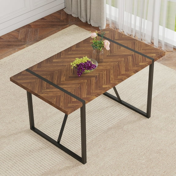 Retro Style Textured Table With Rectangular Metal Legs And Antique Charm Nordic Dining Dark Wood Texture Stability