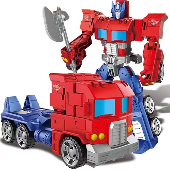 RetroStyle TractorTrailer Truck DualMode Deformable Robot Collectible Model, MechaFigure With Detachable BattleAxe Accessory, Premium Desktop Ornament