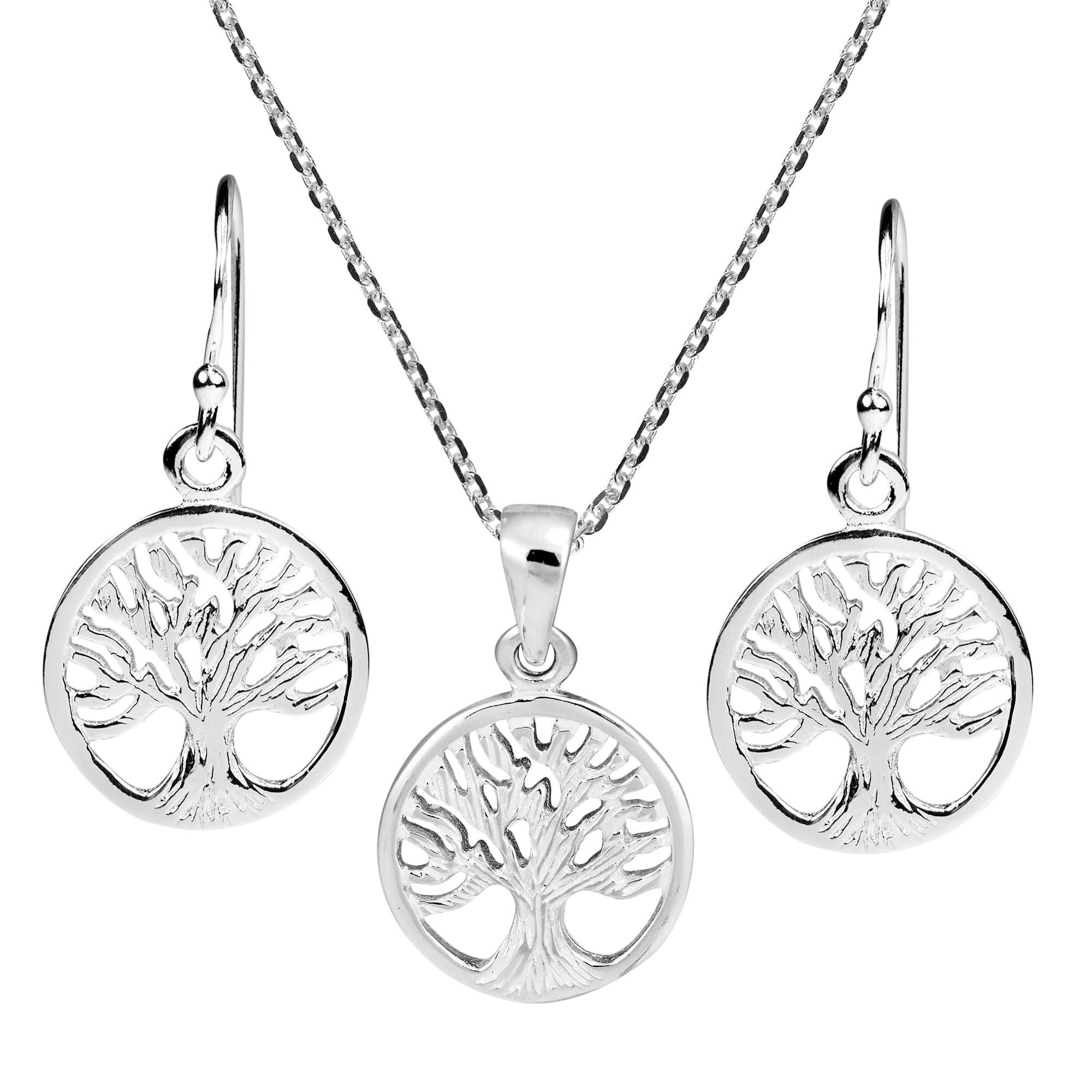 Tree Of Life .925 Sterling Silver Dangle Earrings - Gecko Design On French Hooks