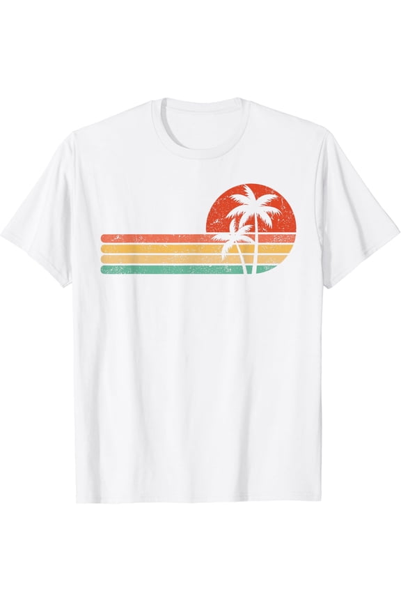 Retro Style Tropical Vintage sunset Beach Palm Tree T-Shirt